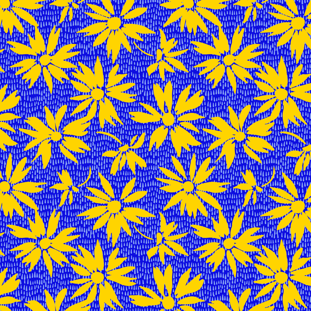Summer Daisies Fabric - Blue/Yellow
