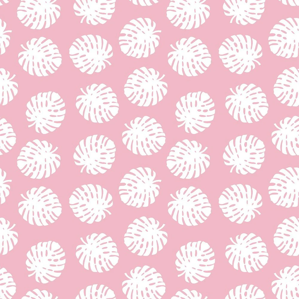 Summertime Cats Leaves Fabric - Pink