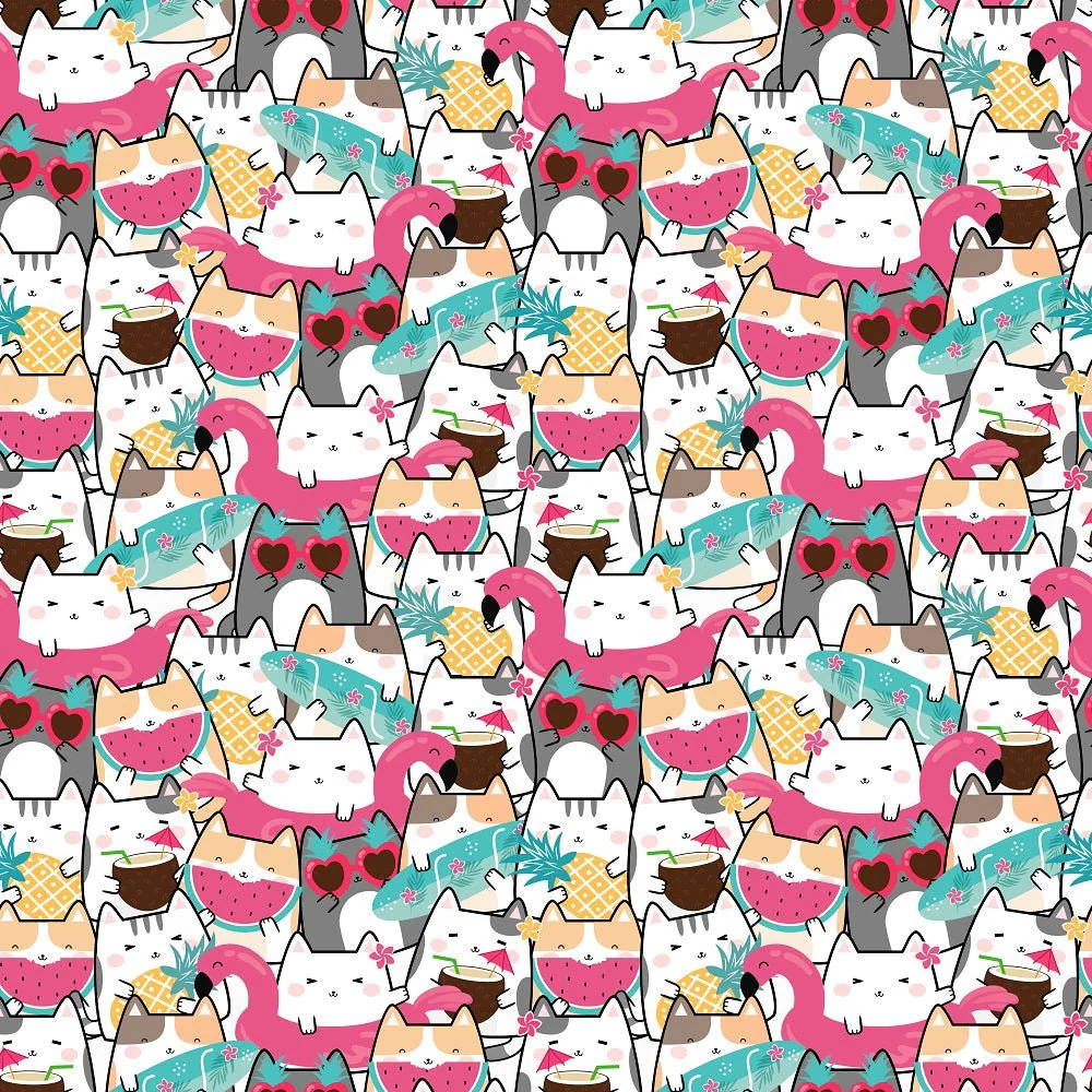 Summertime Cats Packed Cats Fabric