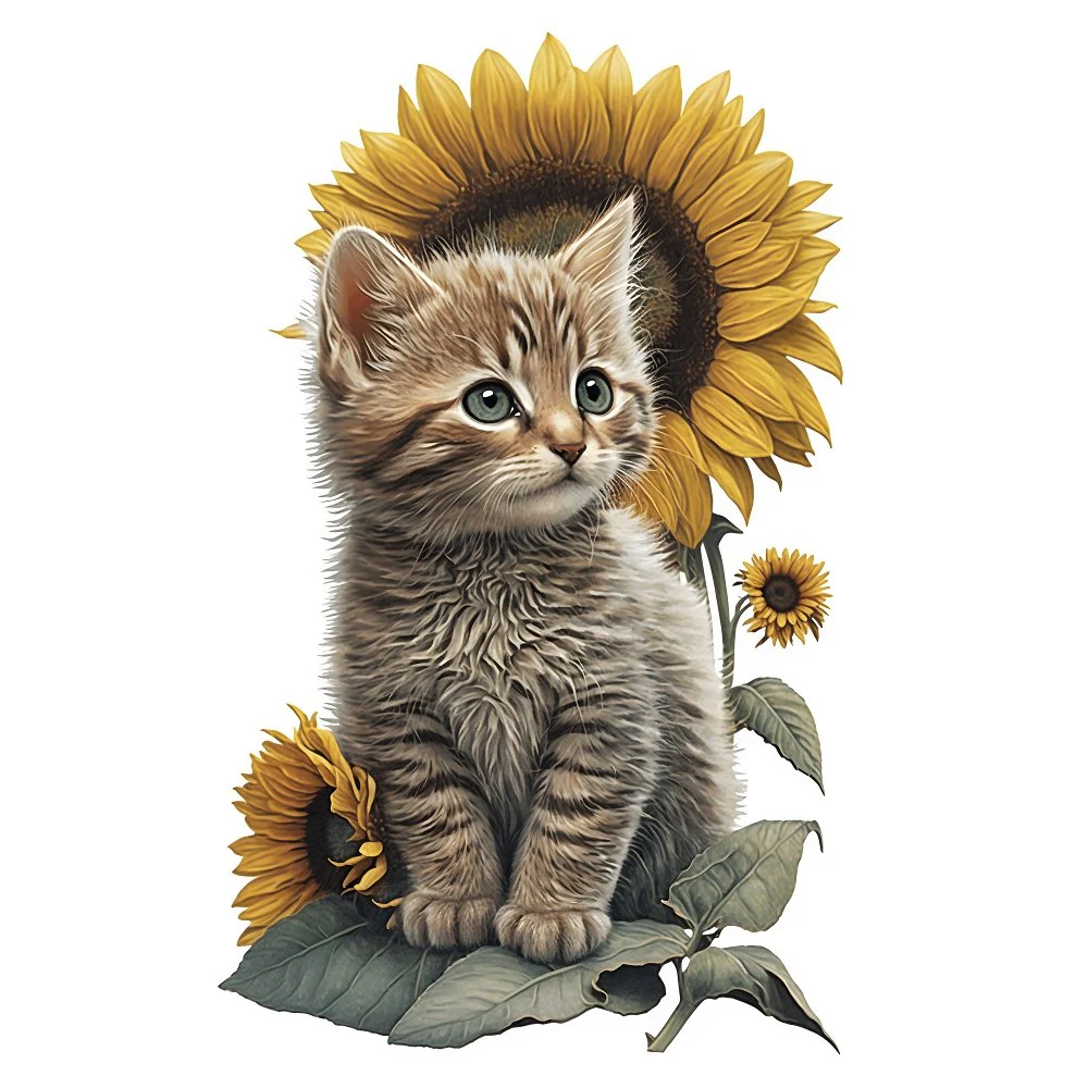 Sunflowers & Kittens #1 Fabric Panel