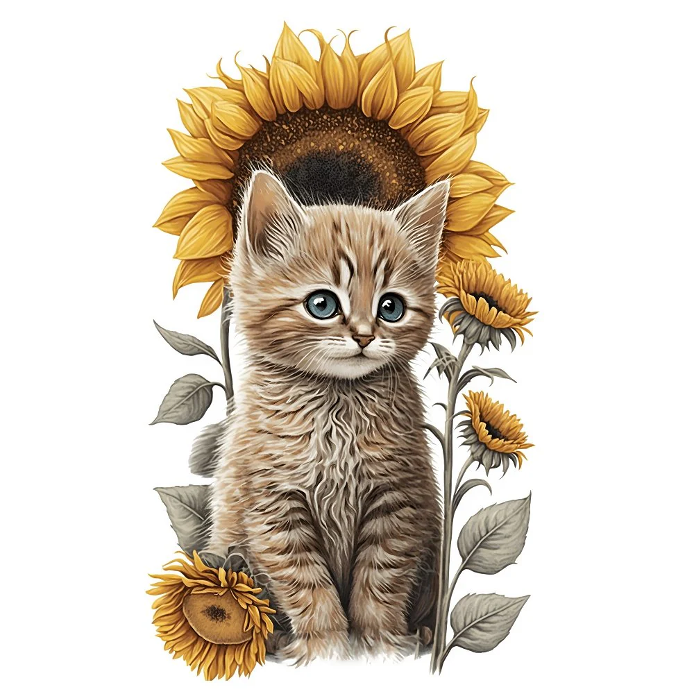 Sunflowers & Kittens #2 Fabric Panel