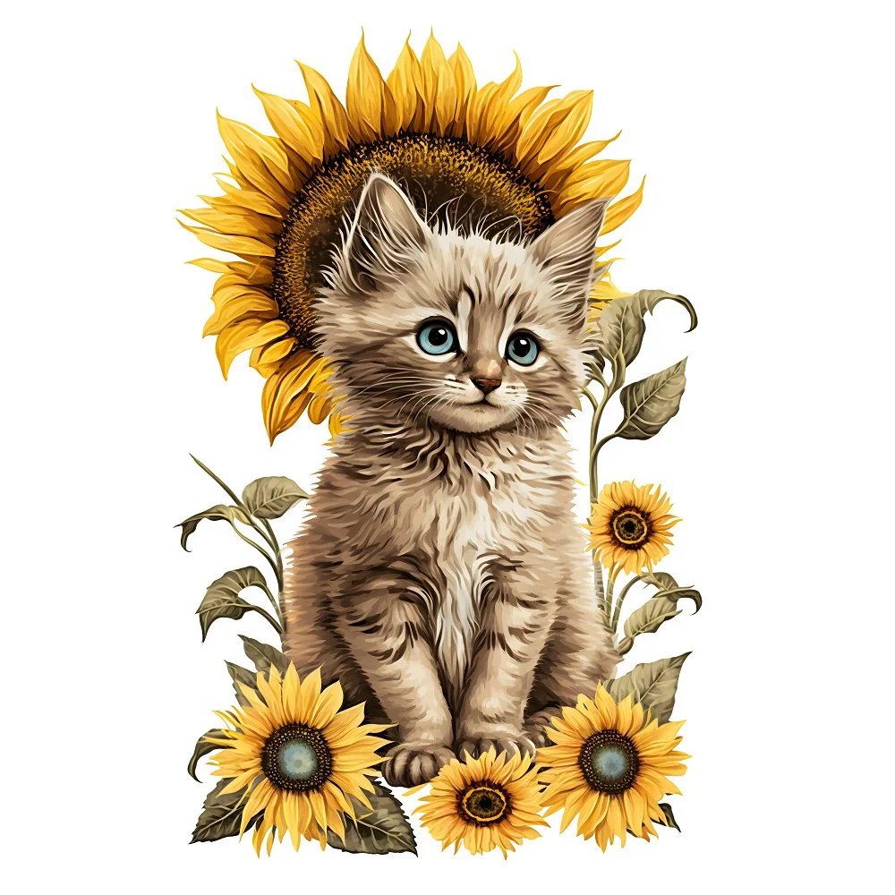 Sunflowers & Kittens Balinese #2 Fabric Panel
