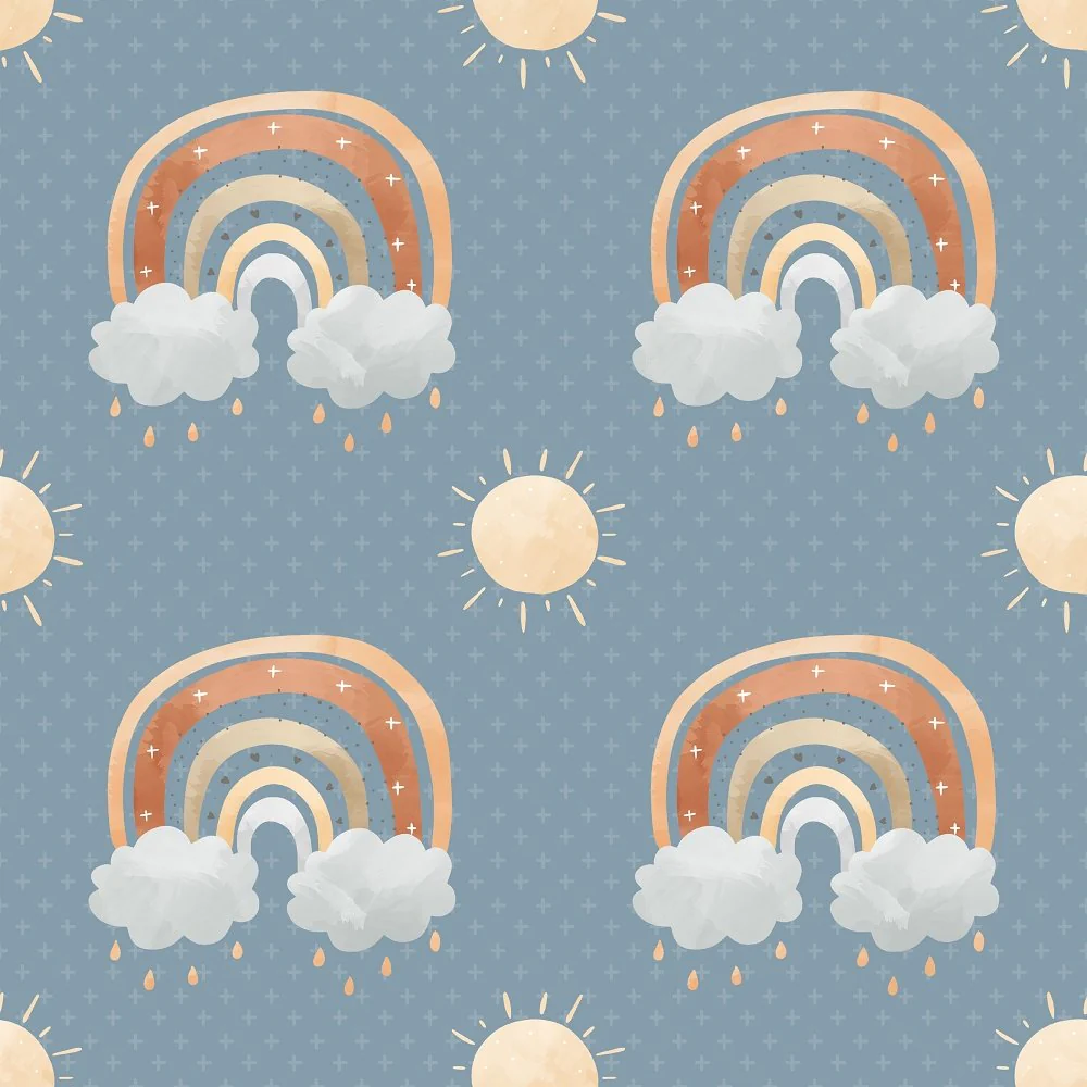 Sunny Day Rainbows Fabric - Blue