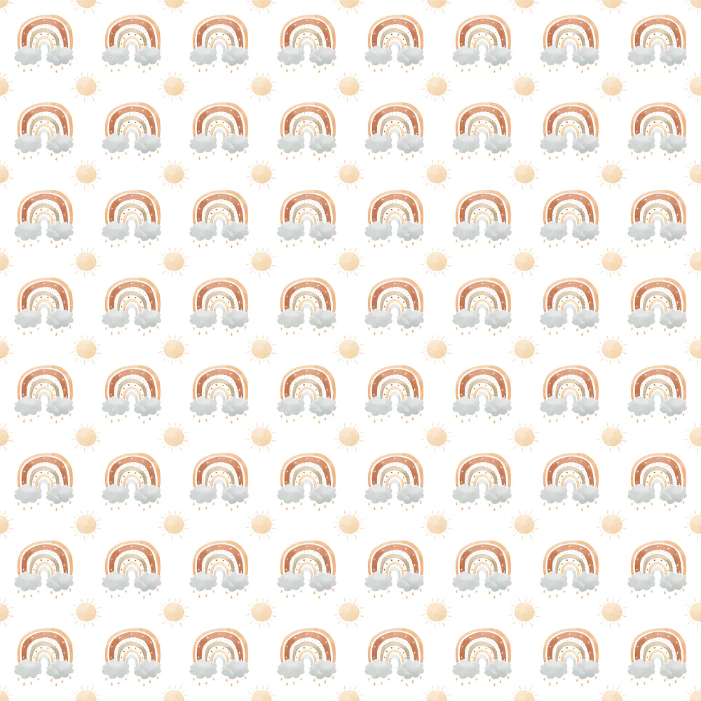 Sunny Suns & Rainbows Fabric - White