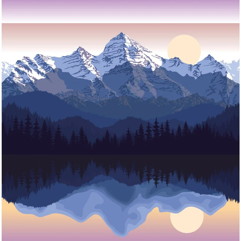 Sunset on Lake in Mountains Fabric Panel