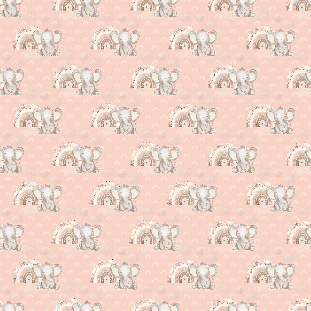 Sweet Baby Elephants & Rainbows Fabric - Pink