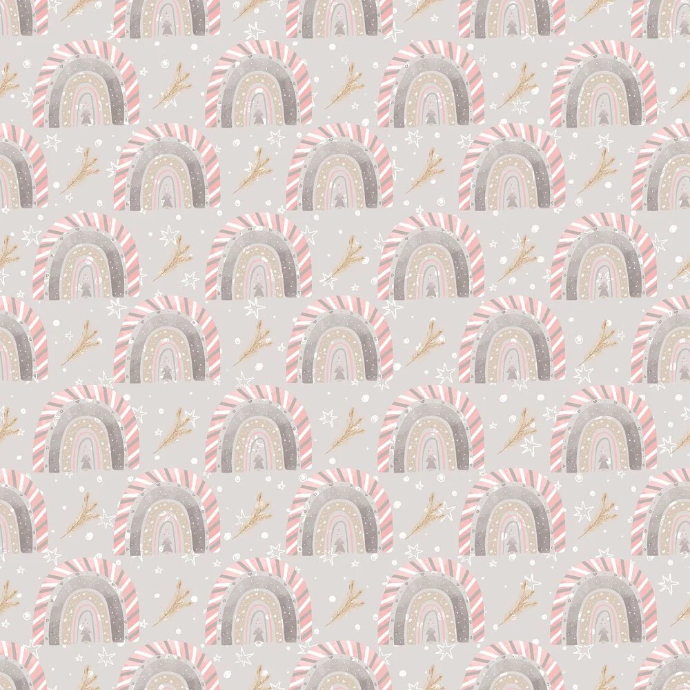 Sweet Christmas Gnomes Rainbows Fabric - Gray