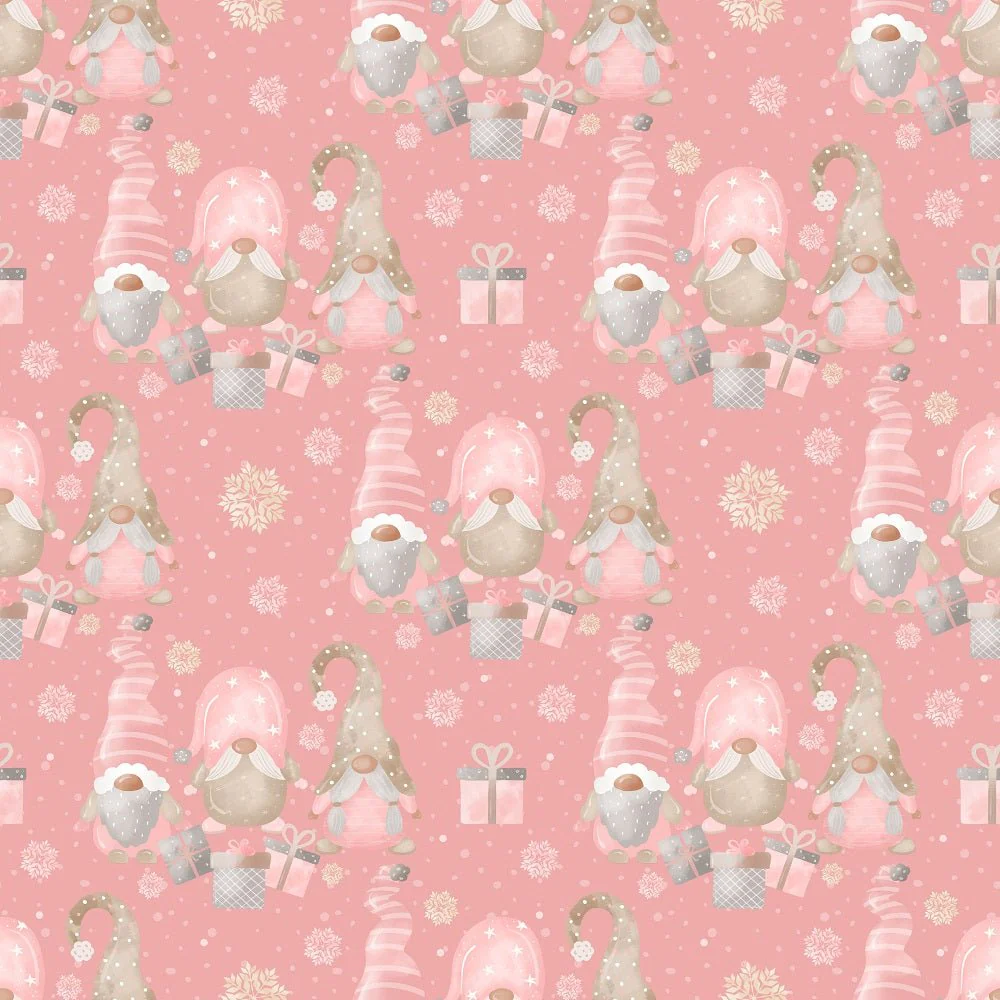 Sweet Christmas Gnomes Scene Fabric - Dark Pink