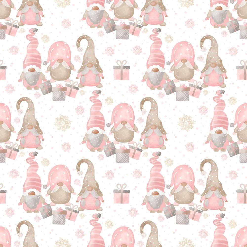 Sweet Christmas Gnomes Scene Fabric - White