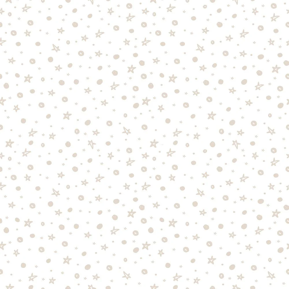 Sweet Christmas Gnomes Tan Stars Fabric - White