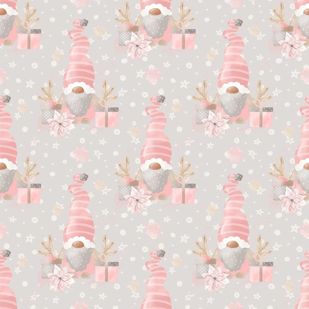 Sweet Christmas Gnomes with Presents Fabric - Gray