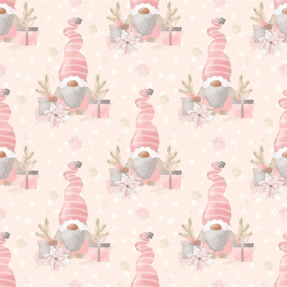 Sweet Christmas Gnomes with Presents Fabric - Pink