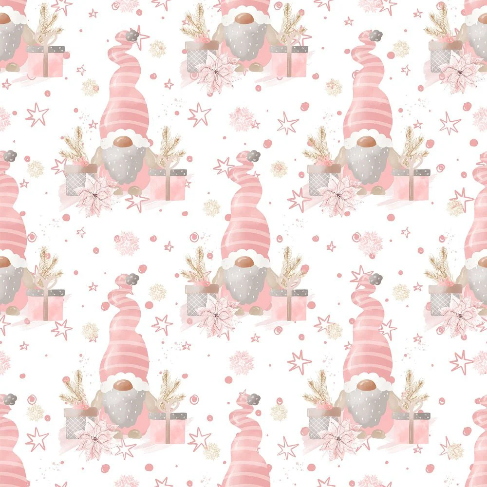 Sweet Christmas Gnomes with Presents Fabric - White