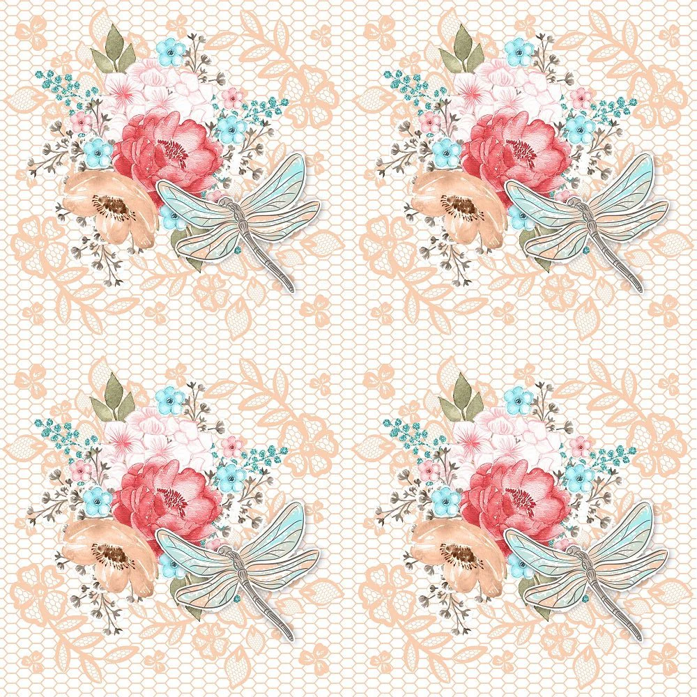 Sweet Dragonfly on Tan Lace Fabric