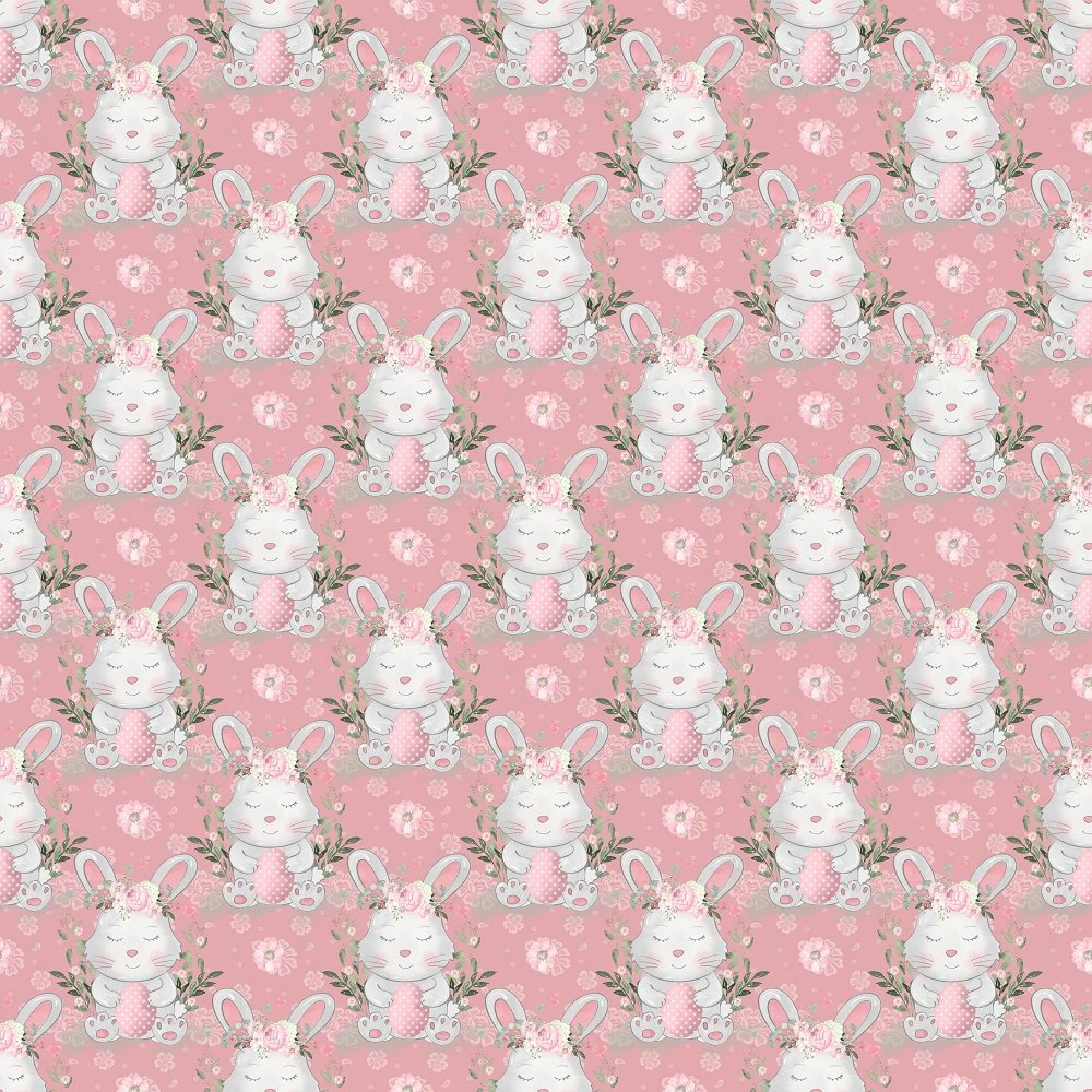 Sweet Easter Bunny on Dainty Floral Fabric - Pink