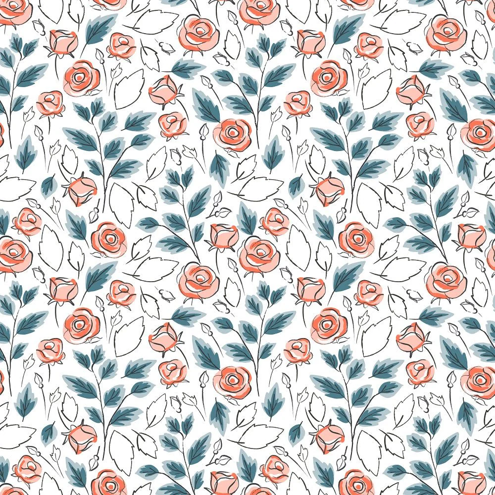 Sweet Like Roses Fabric - White