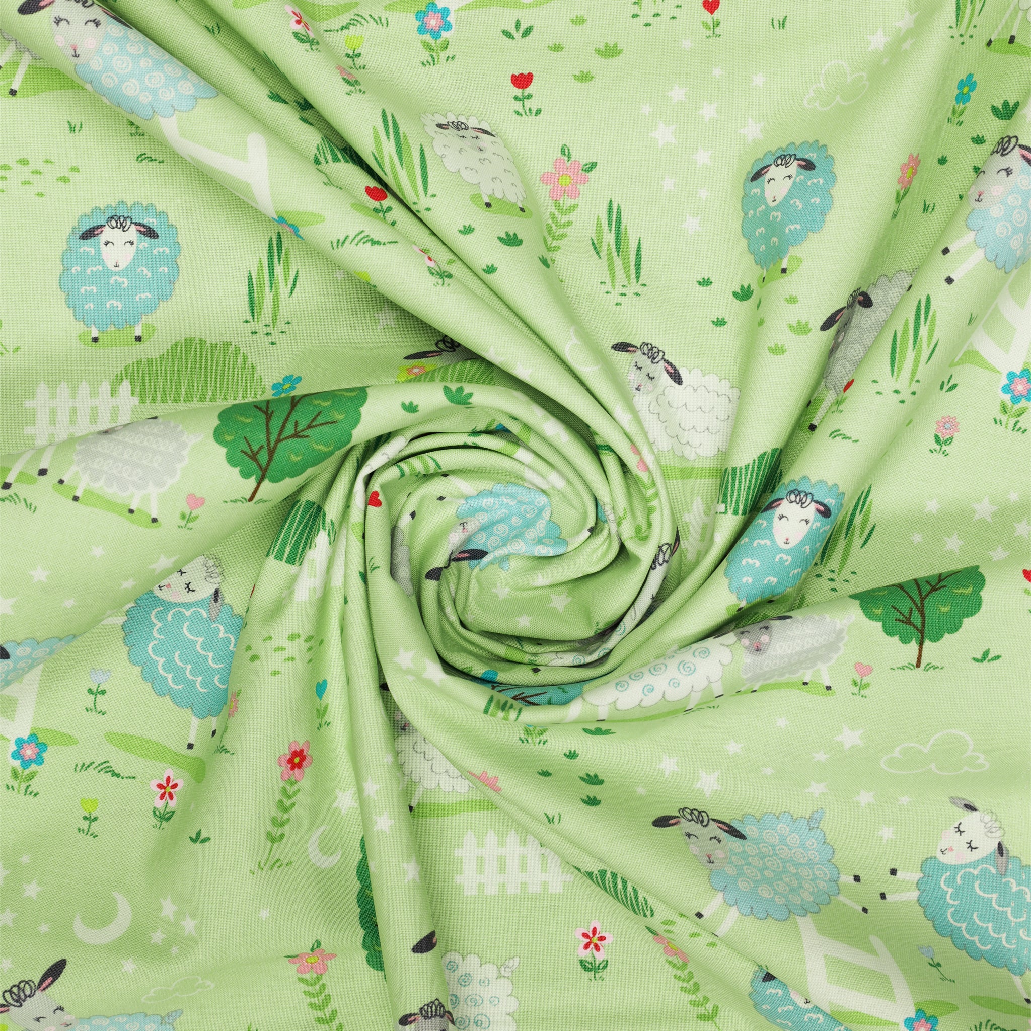 Sweet Little Lamb Fabric Collection - Little Lamb Scenic Green - Image 2