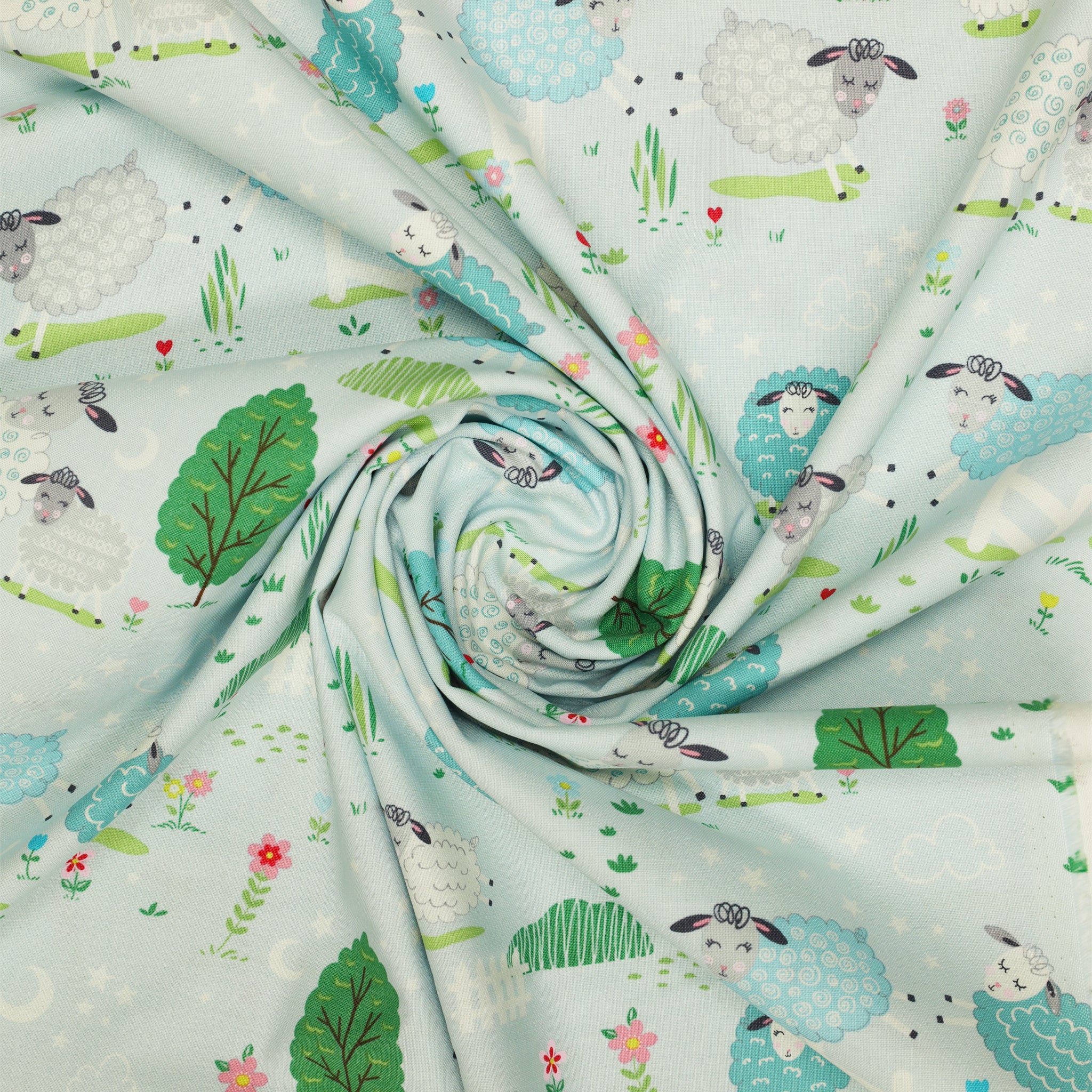 Sweet Little Lamb Fabric Collection - Little Lamb Scenic Sky Blue - Image 2