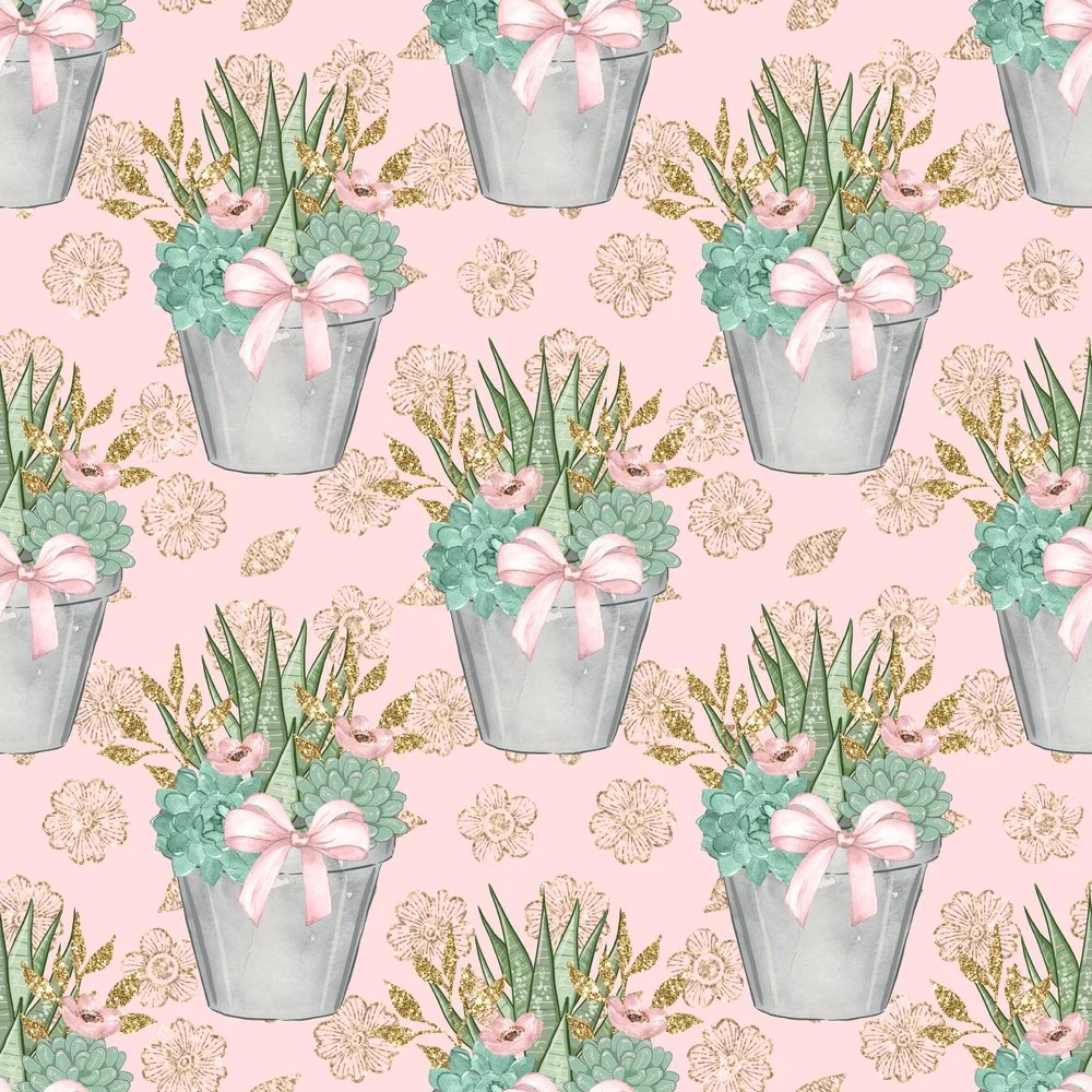 Sweet Succulents Pattern #1 Fabric - Pink