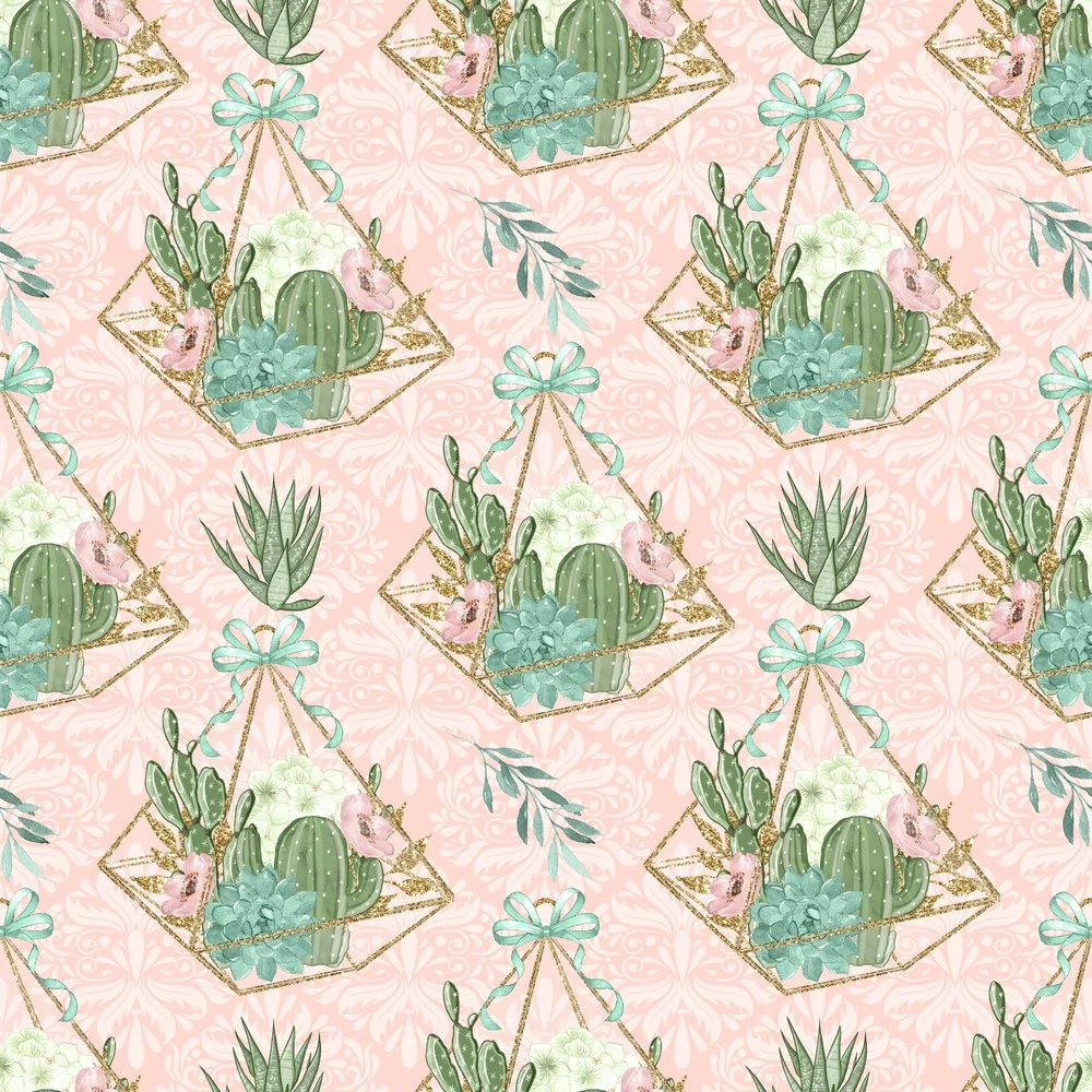 Sweet Succulents Pattern #4 Fabric - Pink