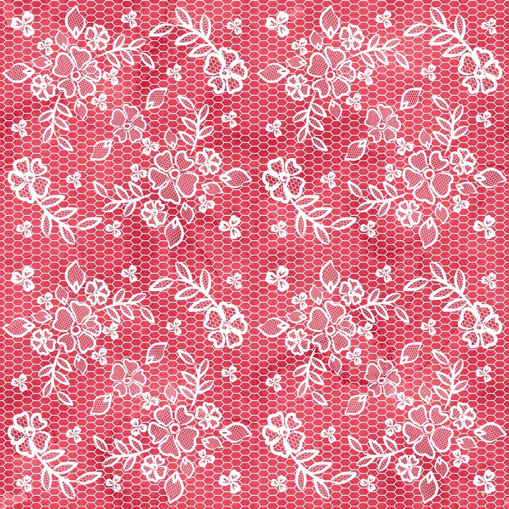 Sweet Valentine Floral on Lace Fabric - Red