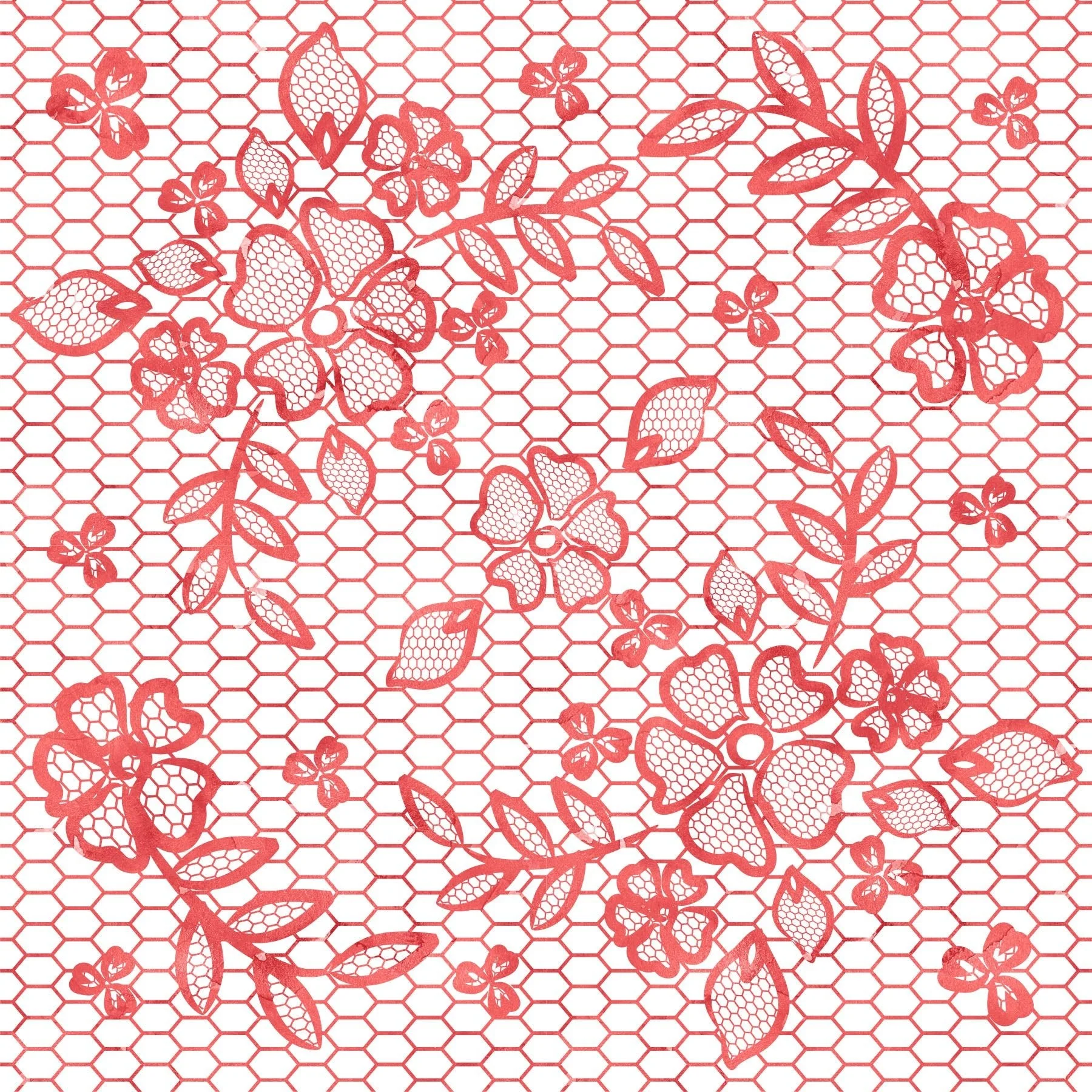 Sweet Valentine Floral on Lace Fabric - White