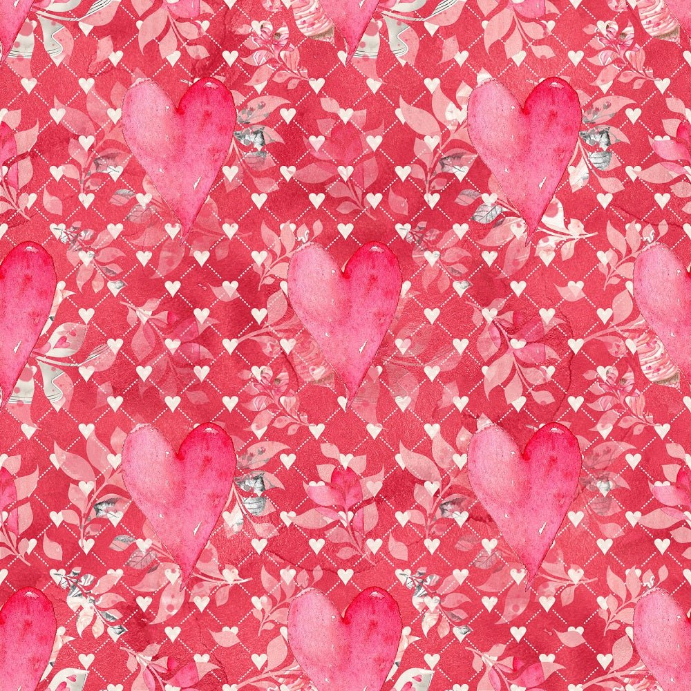Sweet Valentine Hearts on Leaves Fabric - Red