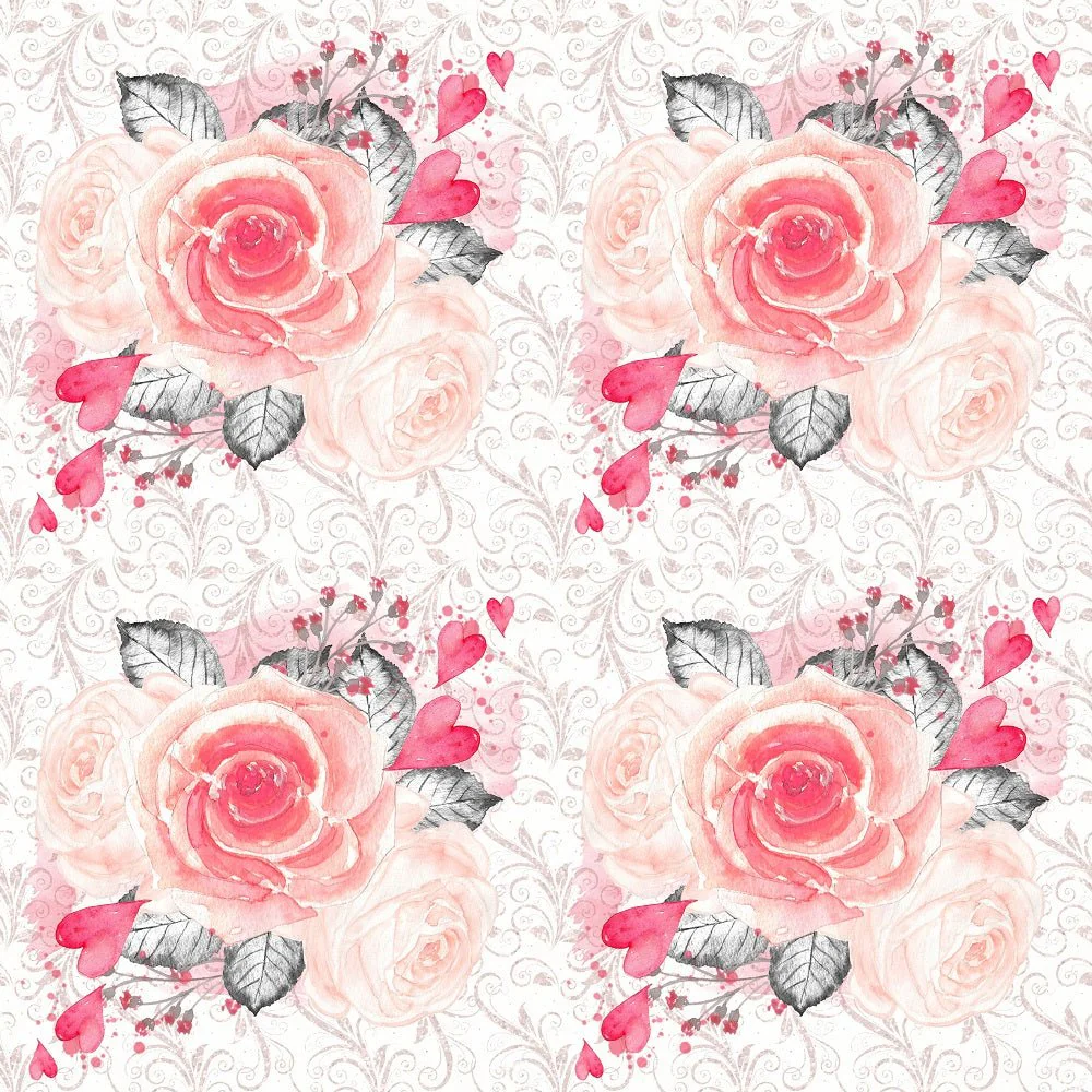 Sweet Valentine Roses with Hearts Fabric - White