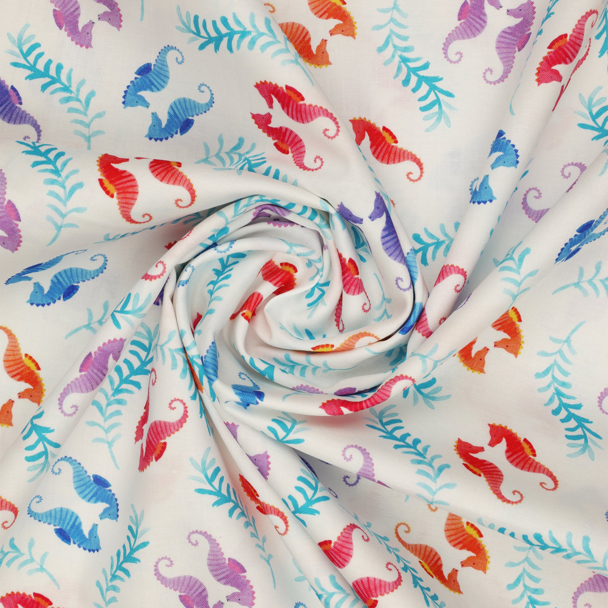 Swim With Me Fabric Collection - Seahorses White - Image 2