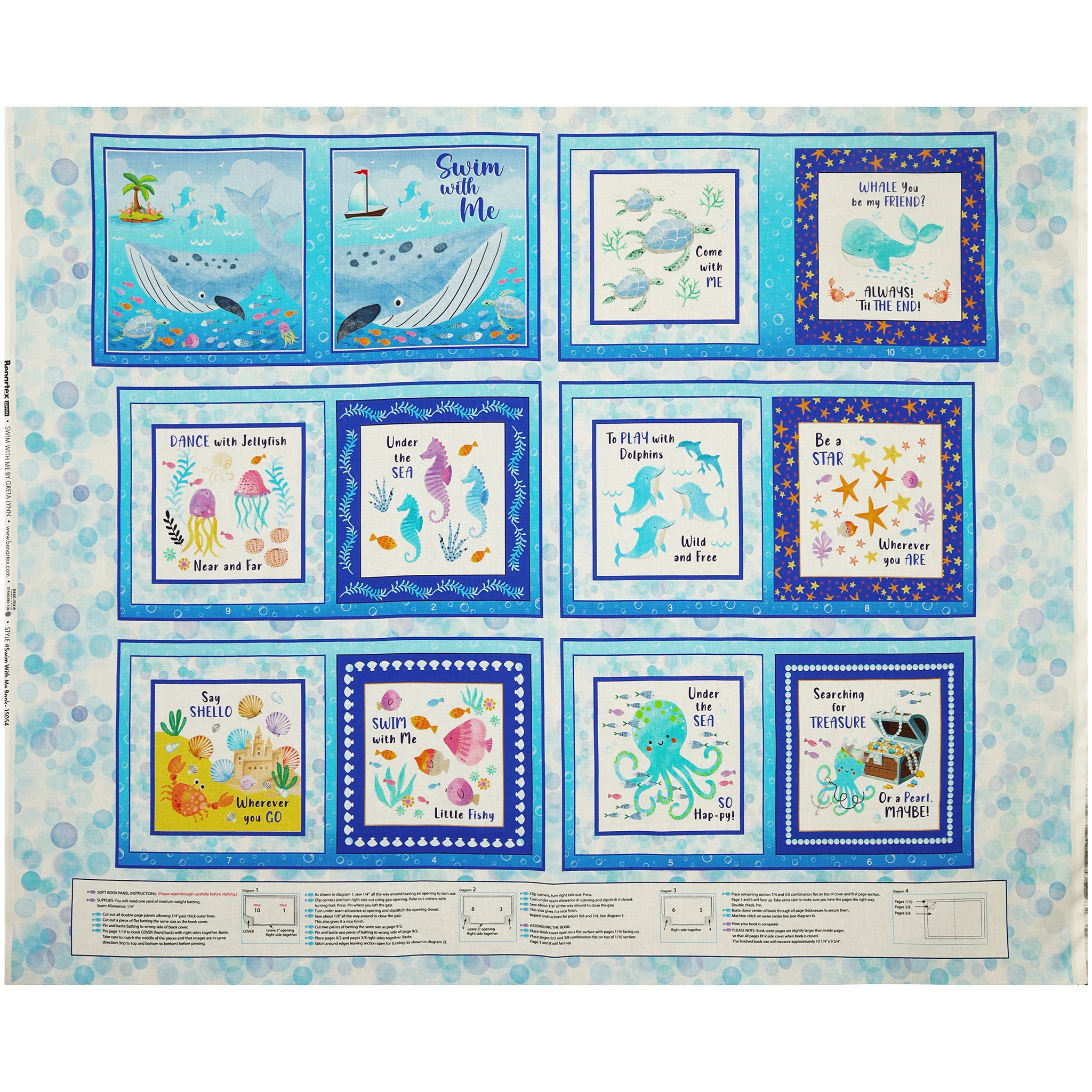 Swim With Me Fabric Collection - Swim with Me Book Panel Multi