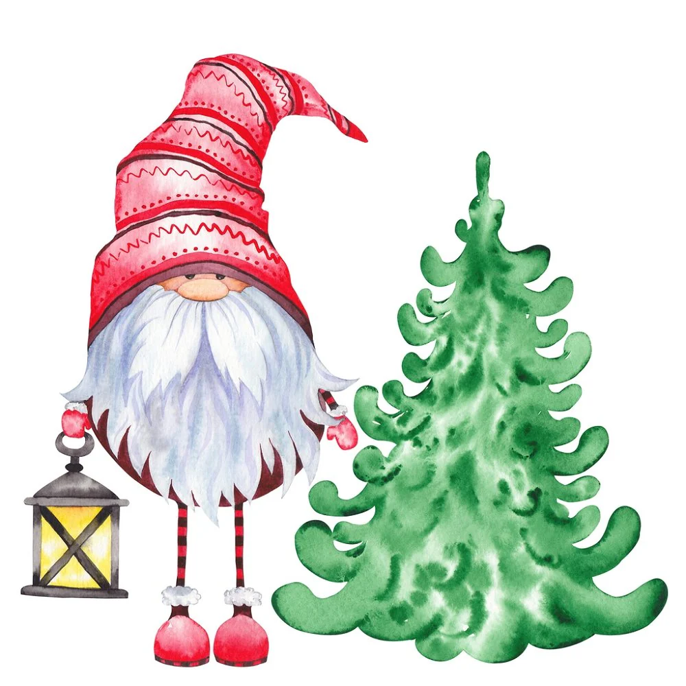 Tall Christmas Forest Gnome With Lamp Fabric Panel - White