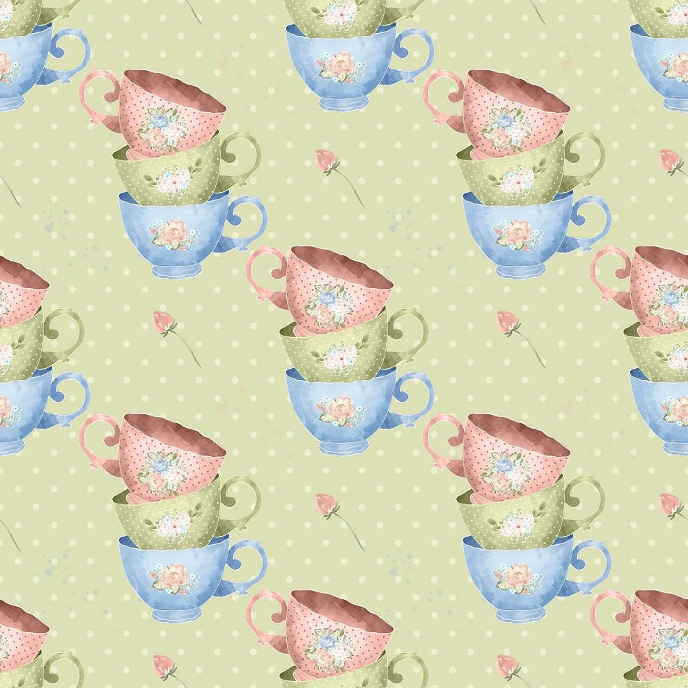 Tea Time Cup Set Fabric - Green