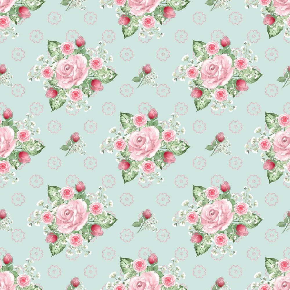 Tea Time Floral Bouquets Fabric - Blue