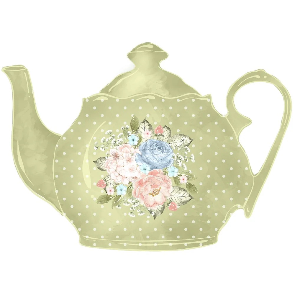 Tea Time Green Pot Fabric Panel