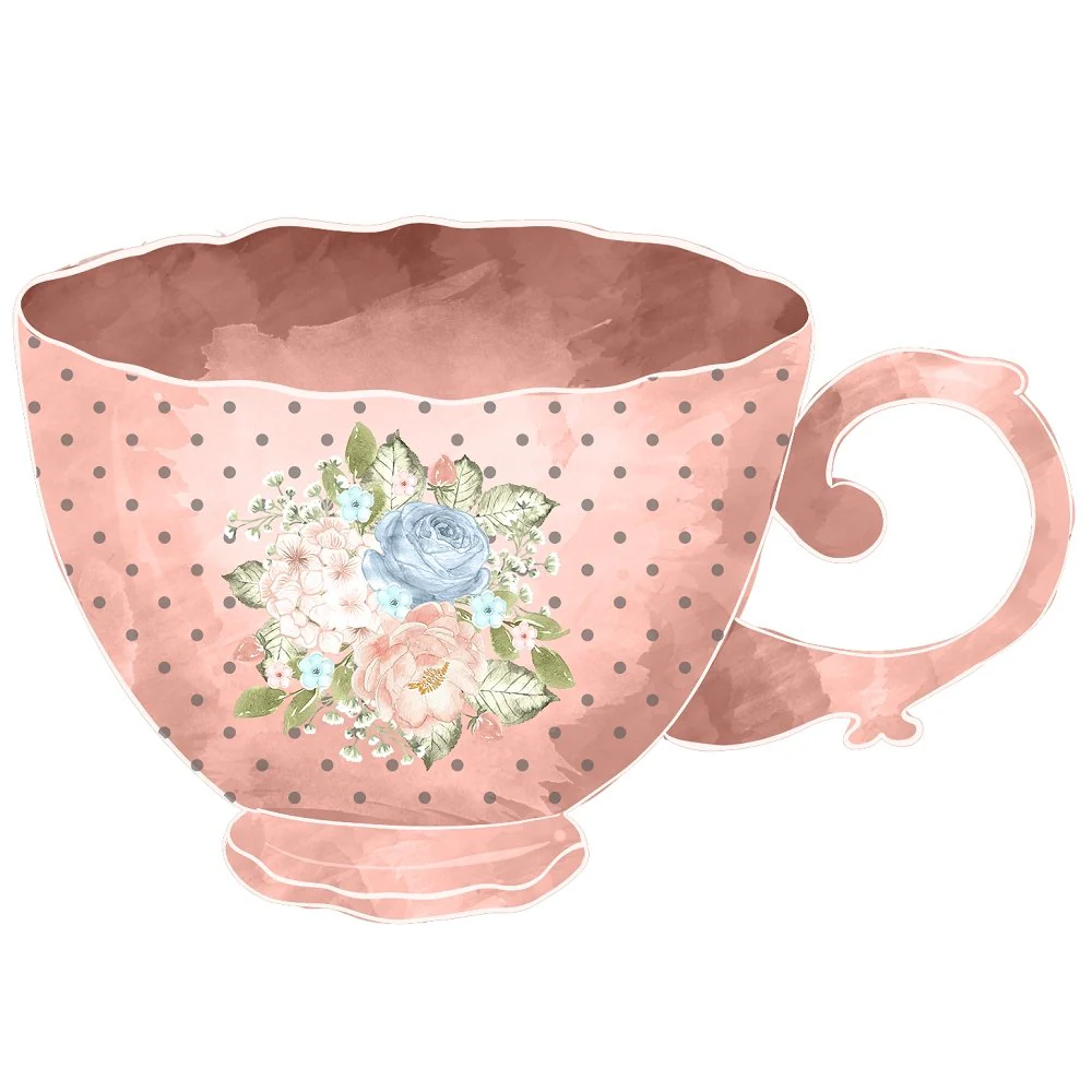 Tea Time Pink Floral Bouquet Cup Fabric Panel