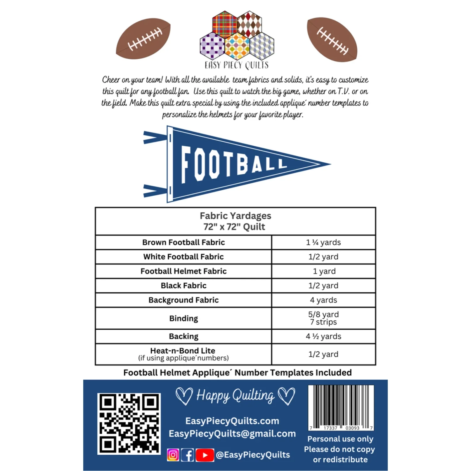 Team Football Quilt Pattern - Image 2