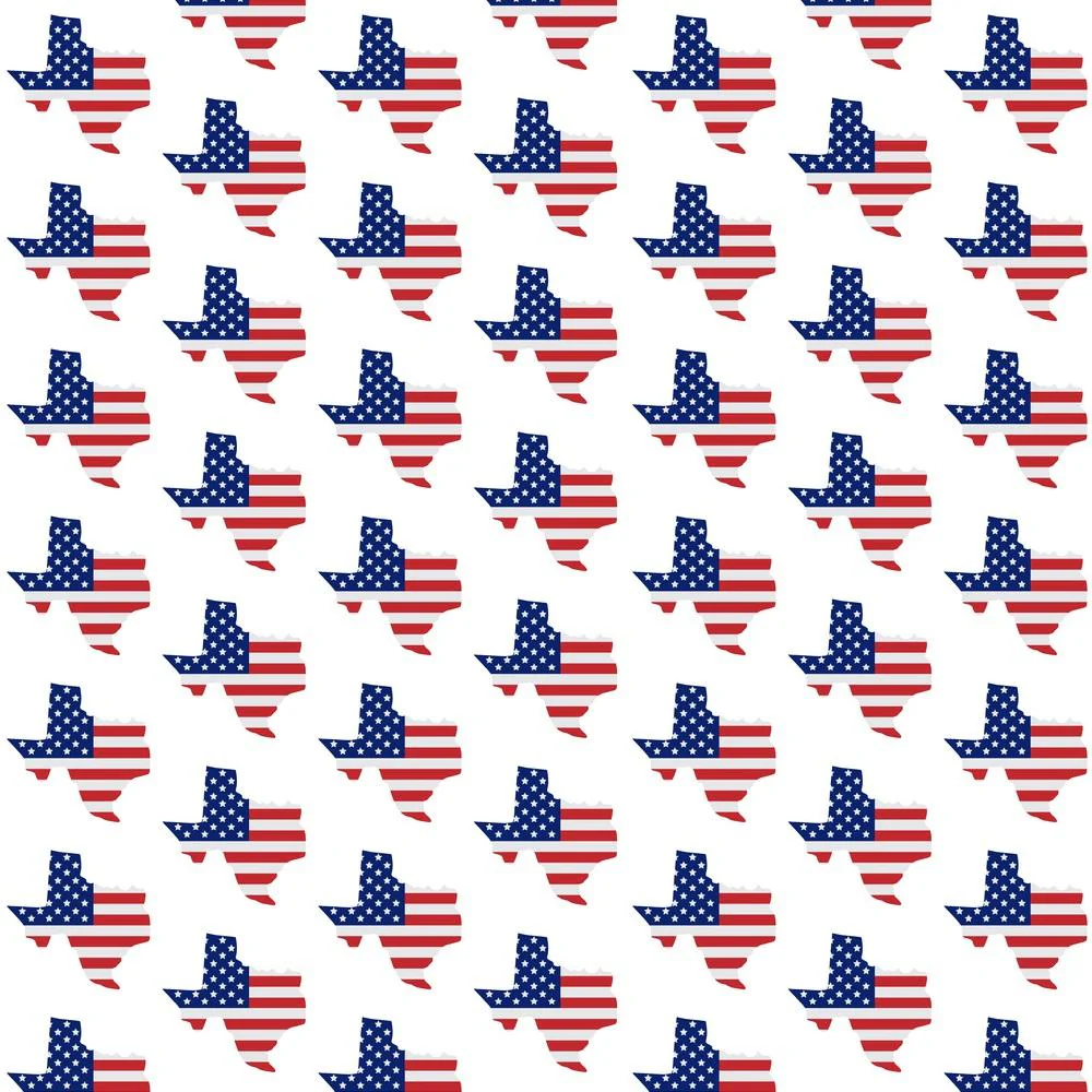 Texas State Silhouette With USA Flag Allover Fabric