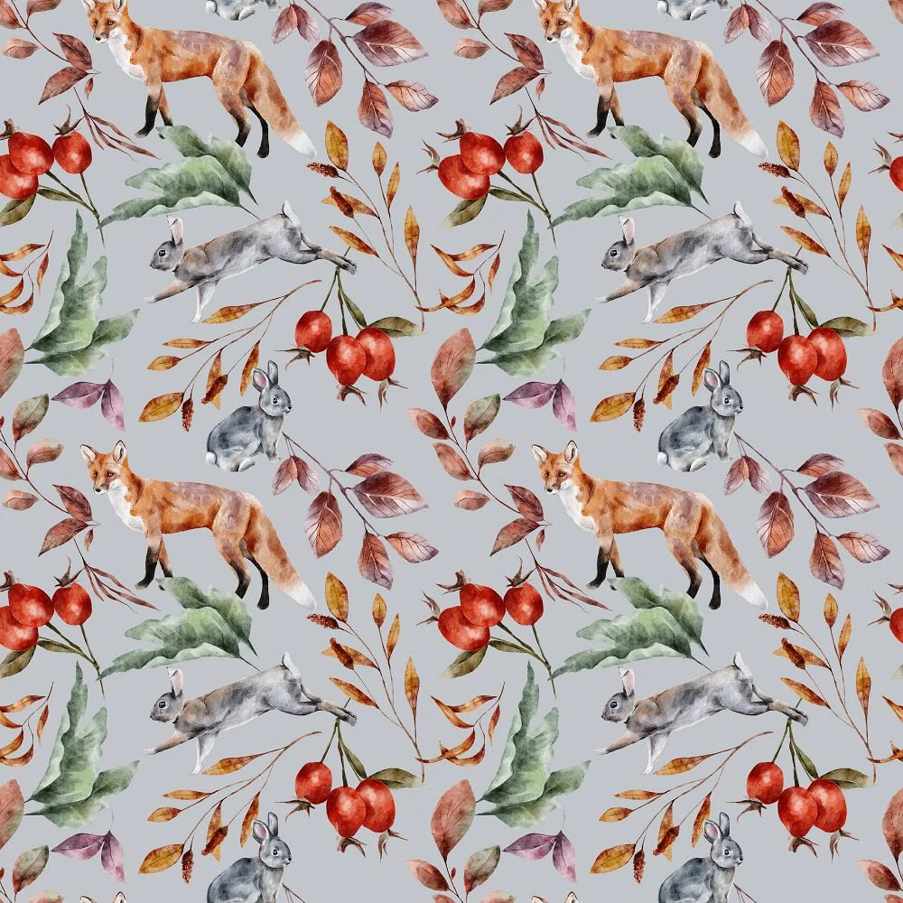 The Cottage Foxes Fabric - Gray