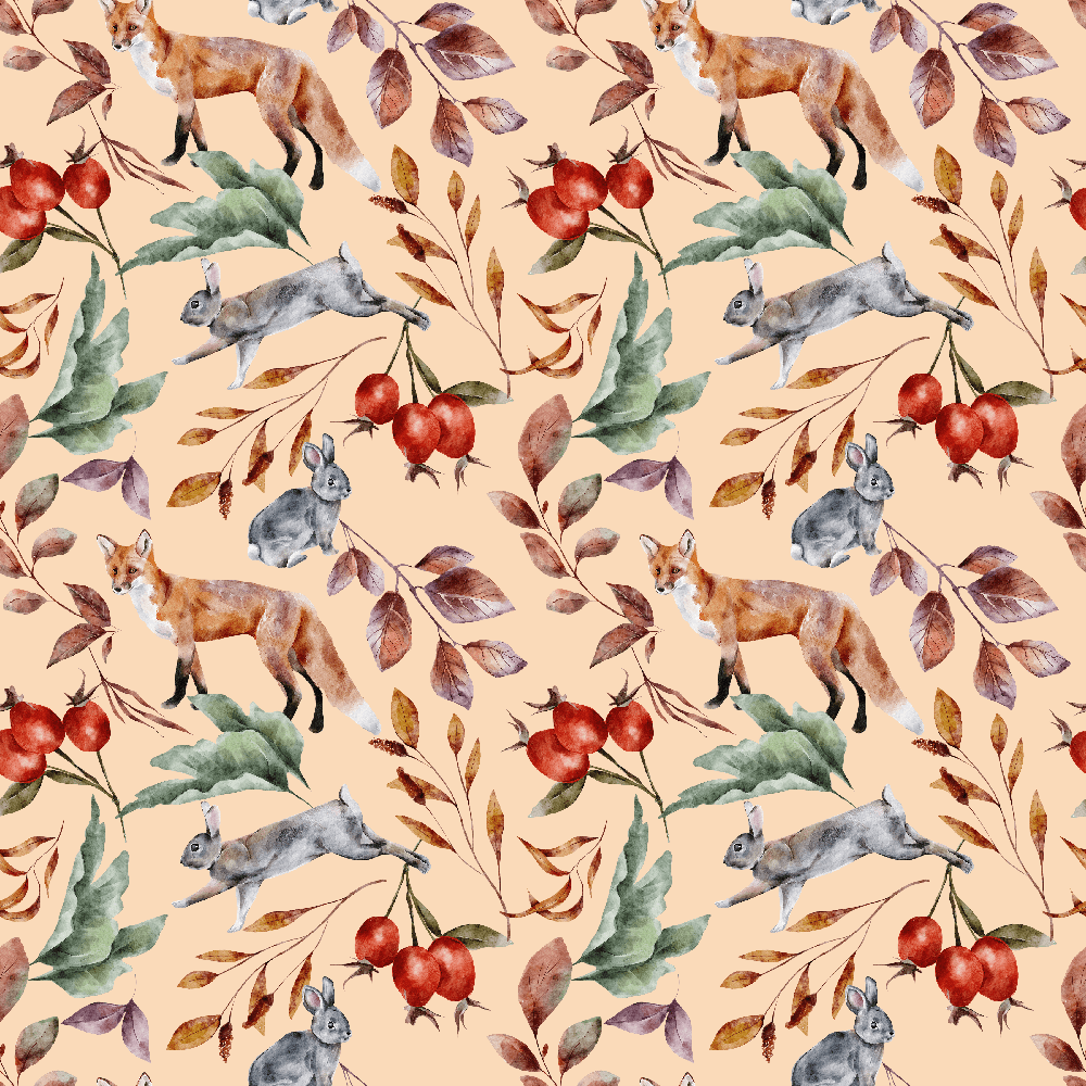 The Cottage Foxes Fabric - Pizazz Peach