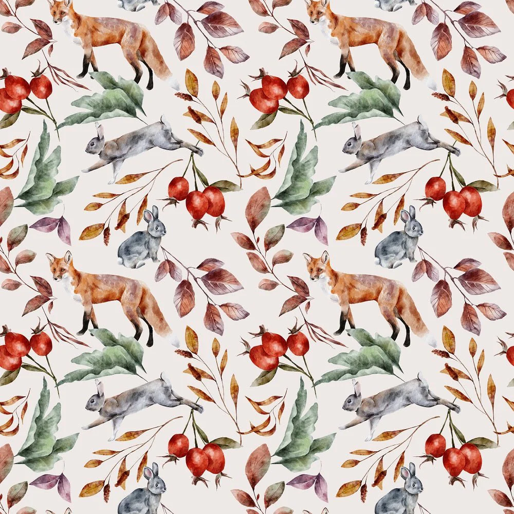 The Cottage Foxes Fabric - White