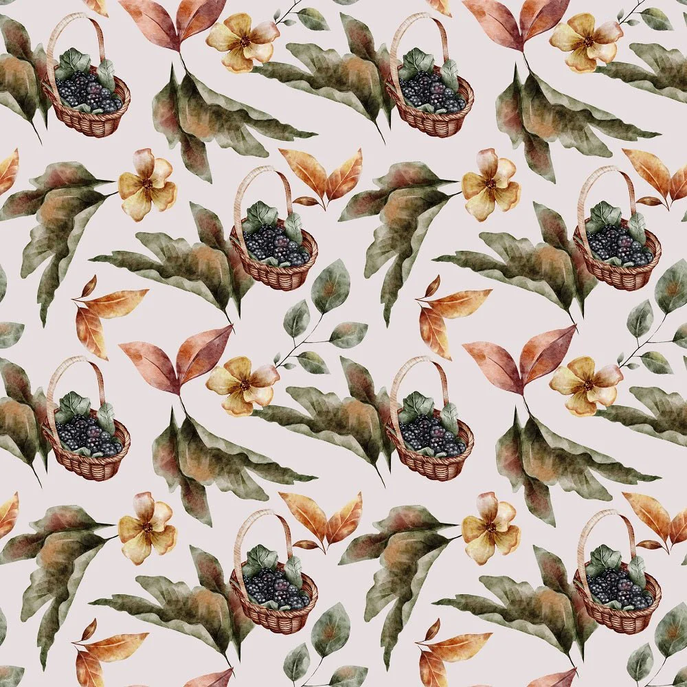 The Cottage Fruit Baskets Fabric - White