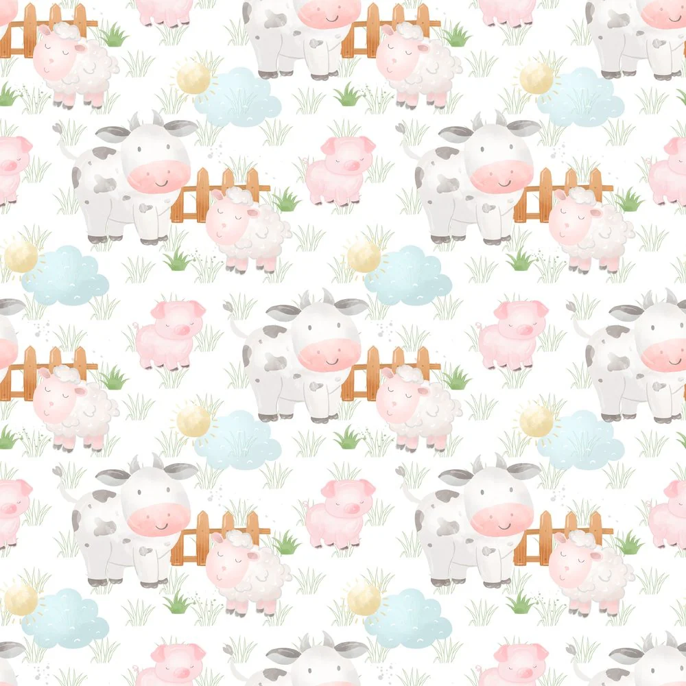 The Cutest Little Farm Animals Fabric - White