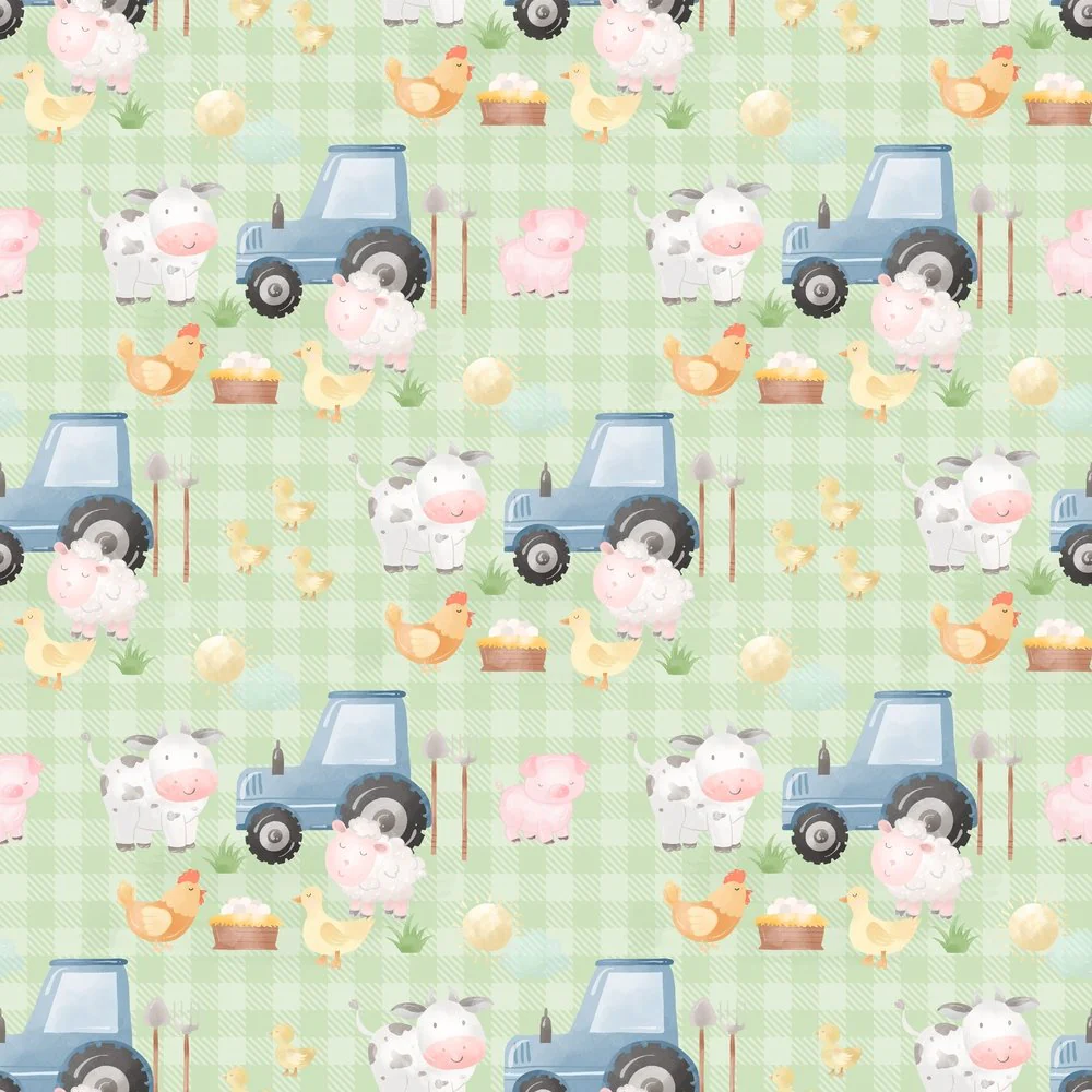 The Cutest Little Farm Scene #2 Fabric - Green