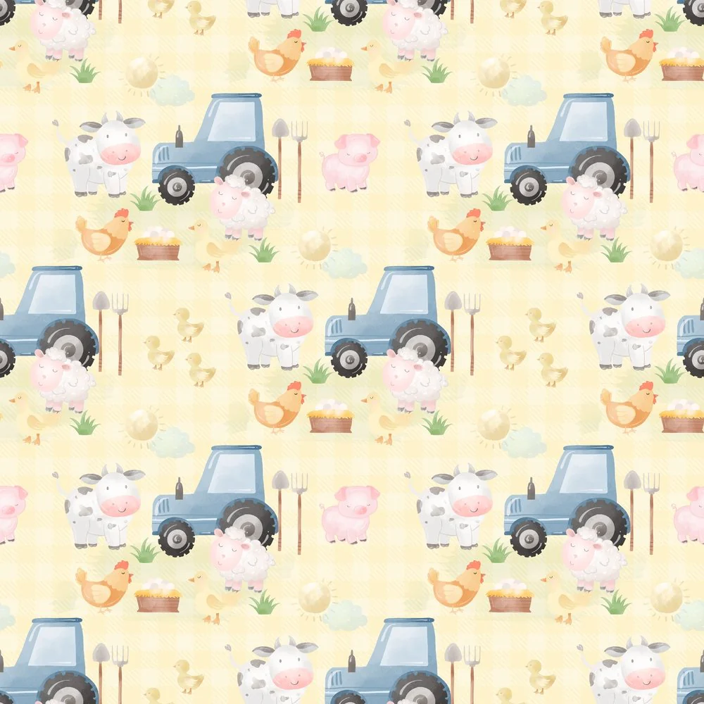 The Cutest Little Farm Scene #2 Fabric - Tan