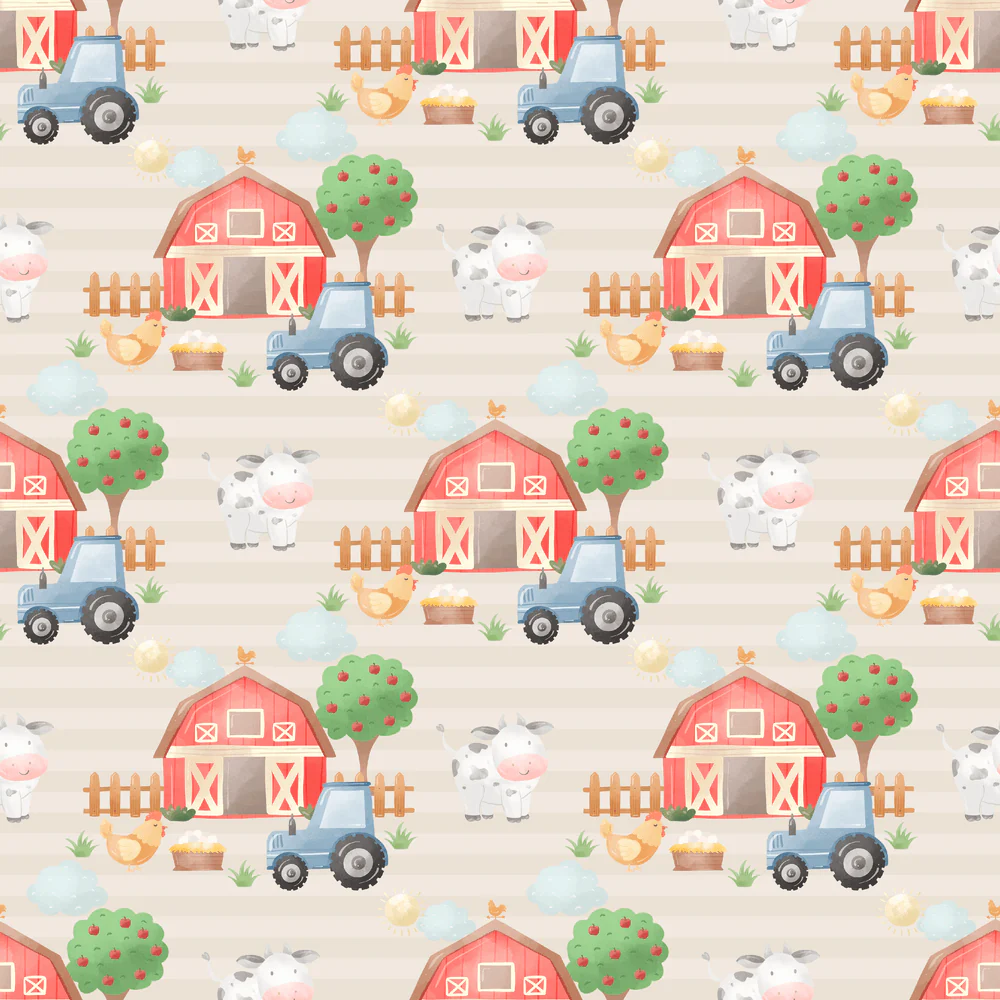 The Cutest Little Farm Scene #3 Fabric - Brown