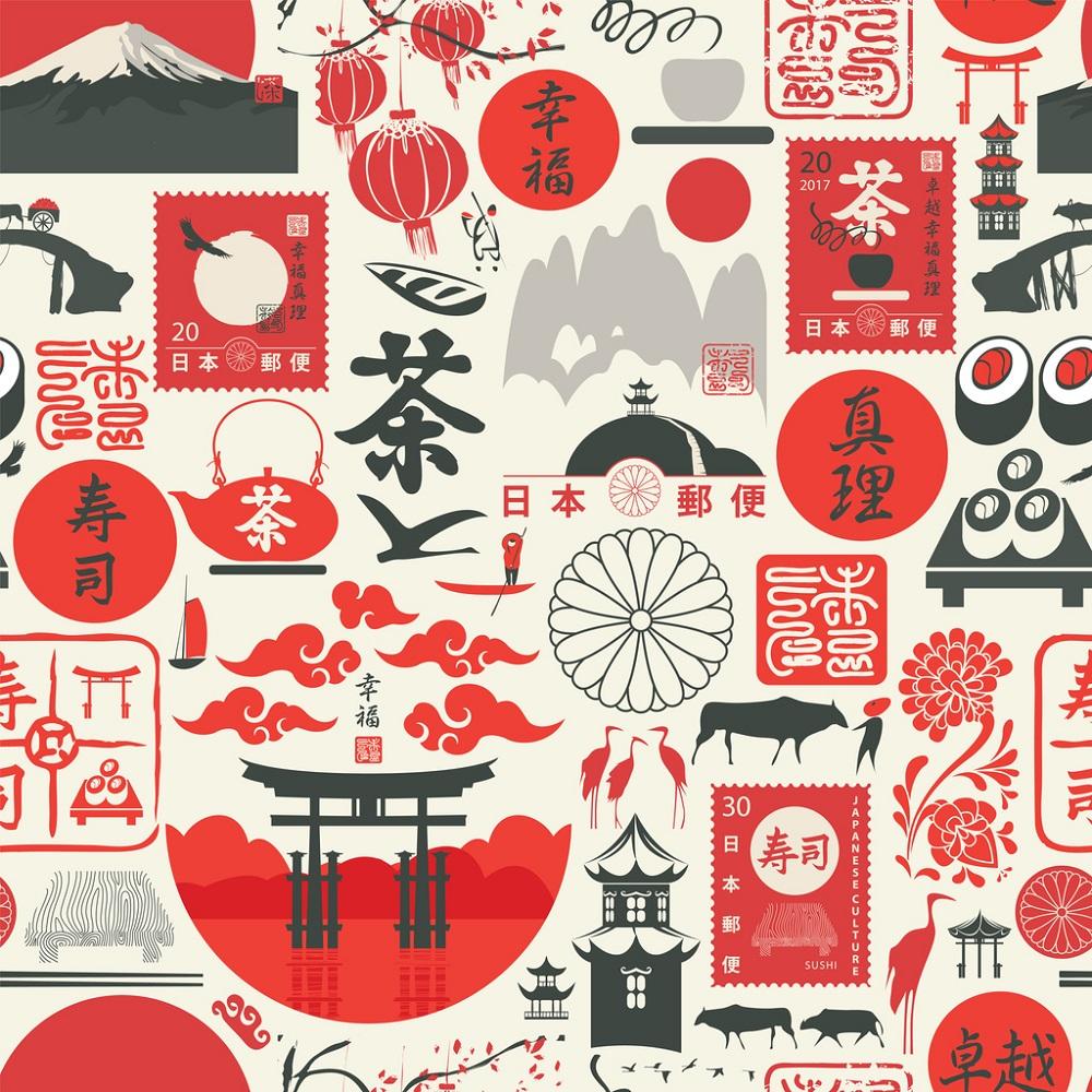 Theme of Japan Fabric - Tan