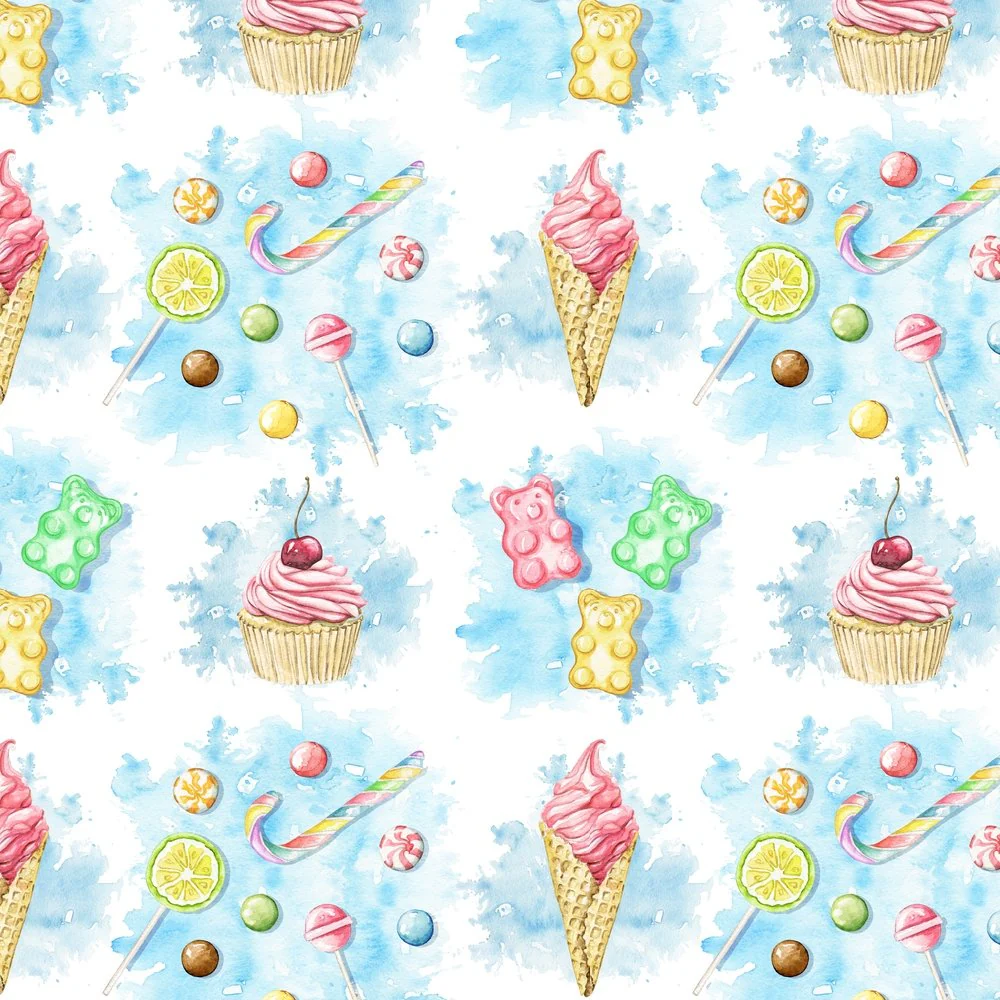 Tossed Candy & Cupcakes Fabric - Blue