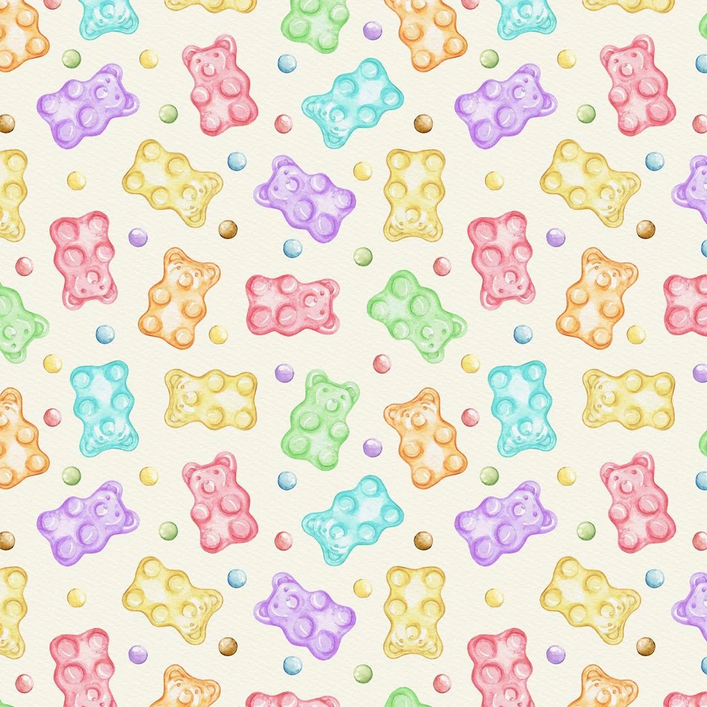 Tossed Gummy Bears & Gum Drops Fabric - Yellow