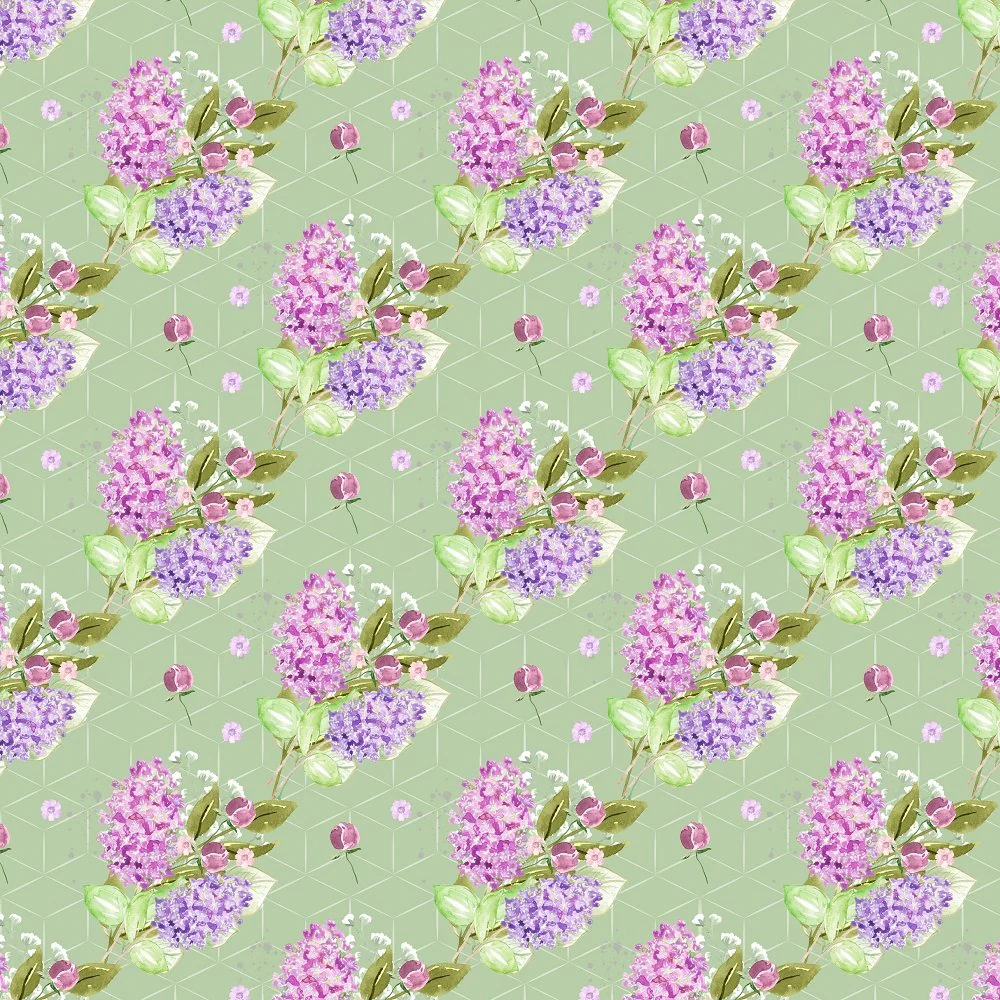Tossed Lilac Bouquets Fabric - Green