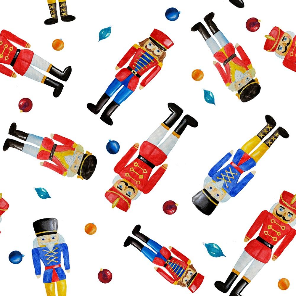 Tossed Nutcracker & Ornaments Fabric